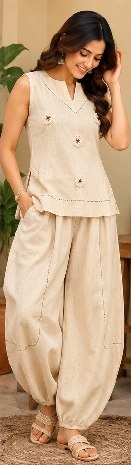 Women’s Ivory Embroidered Sleeveless Co-Ord Set