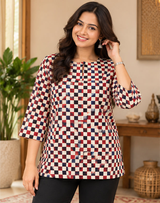 Premium Checkered Modal Silk Free Size Top