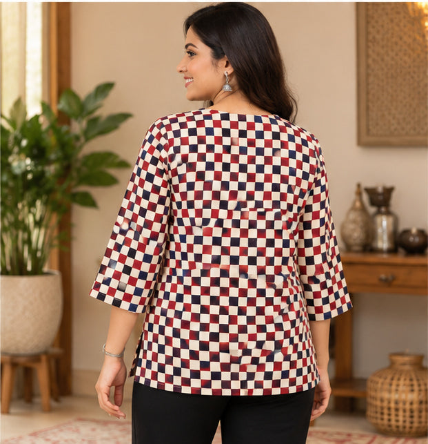 Premium Checkered Modal Silk Free Size Top