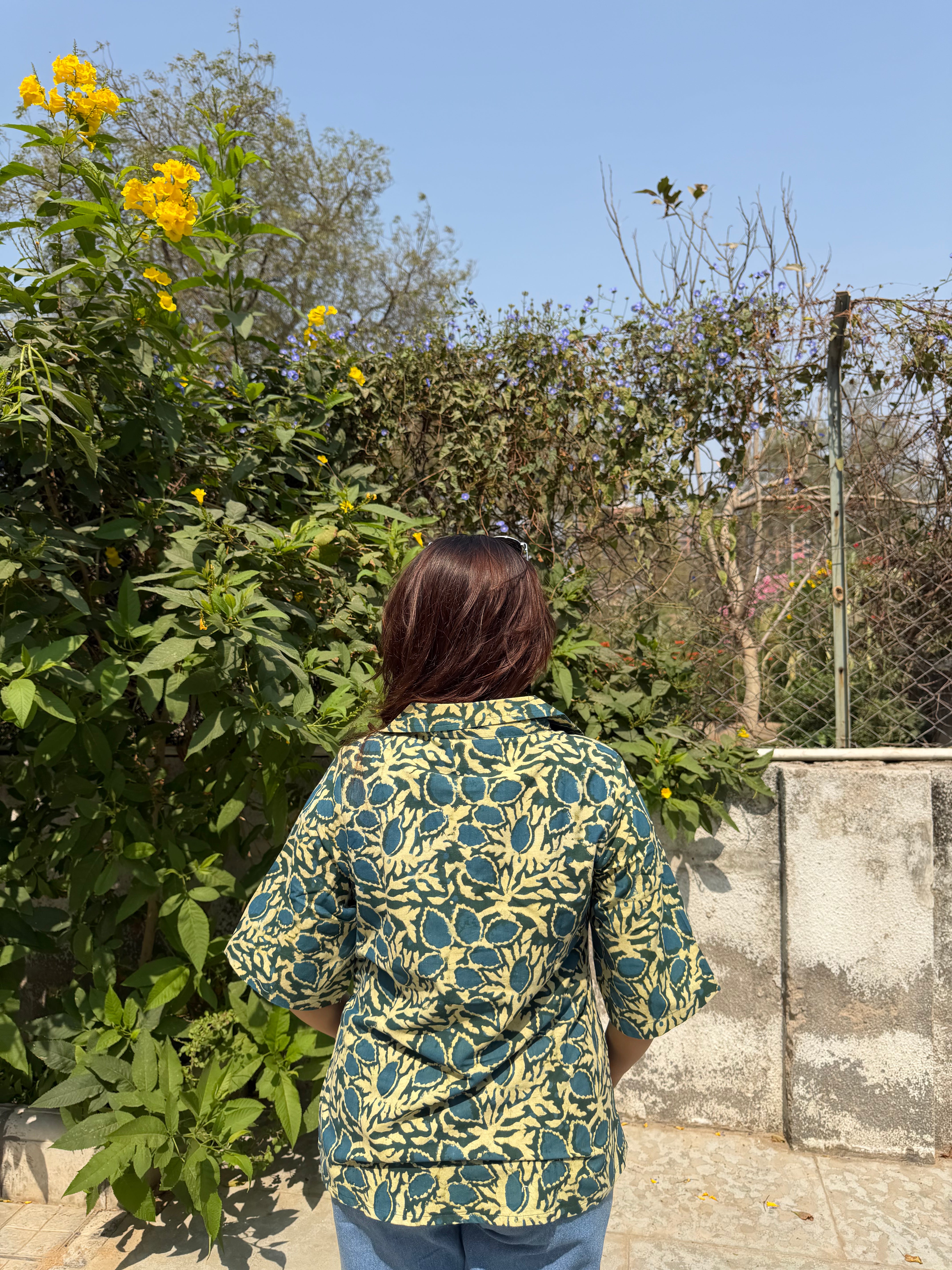 Handblock Khadi Top – Green & Blue | 24”