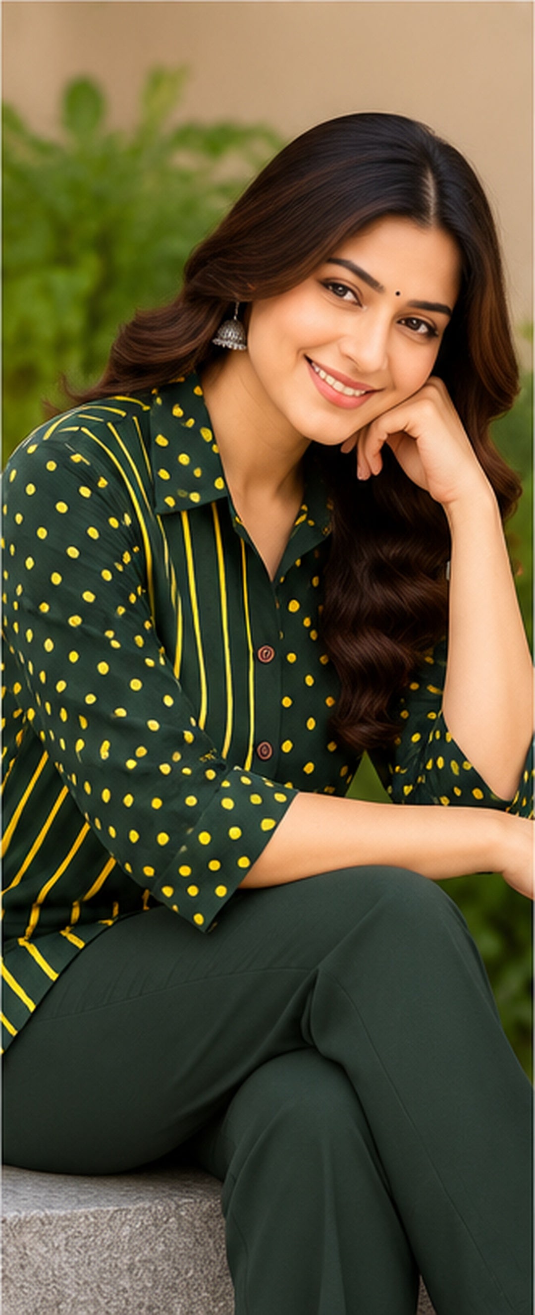 Green & Yellow Handblock Cotton Printed Women’s Shirt