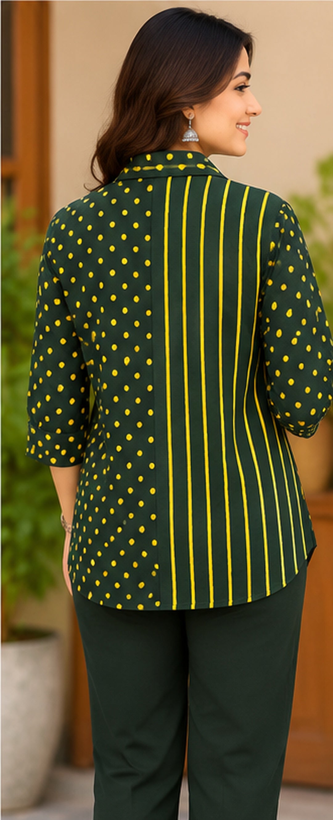 Green & Yellow Handblock Cotton Printed Women’s Shirt