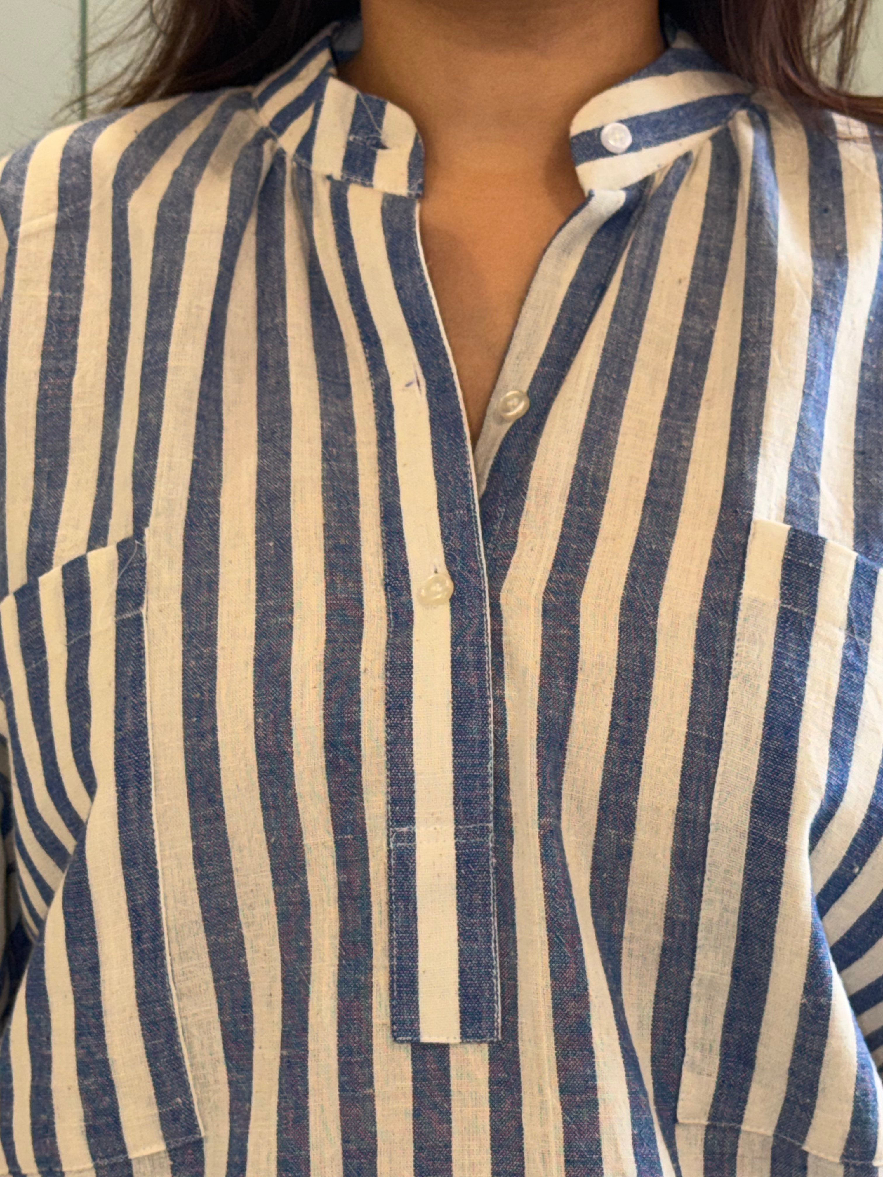 Kala Cotton Blue & White Striped Top