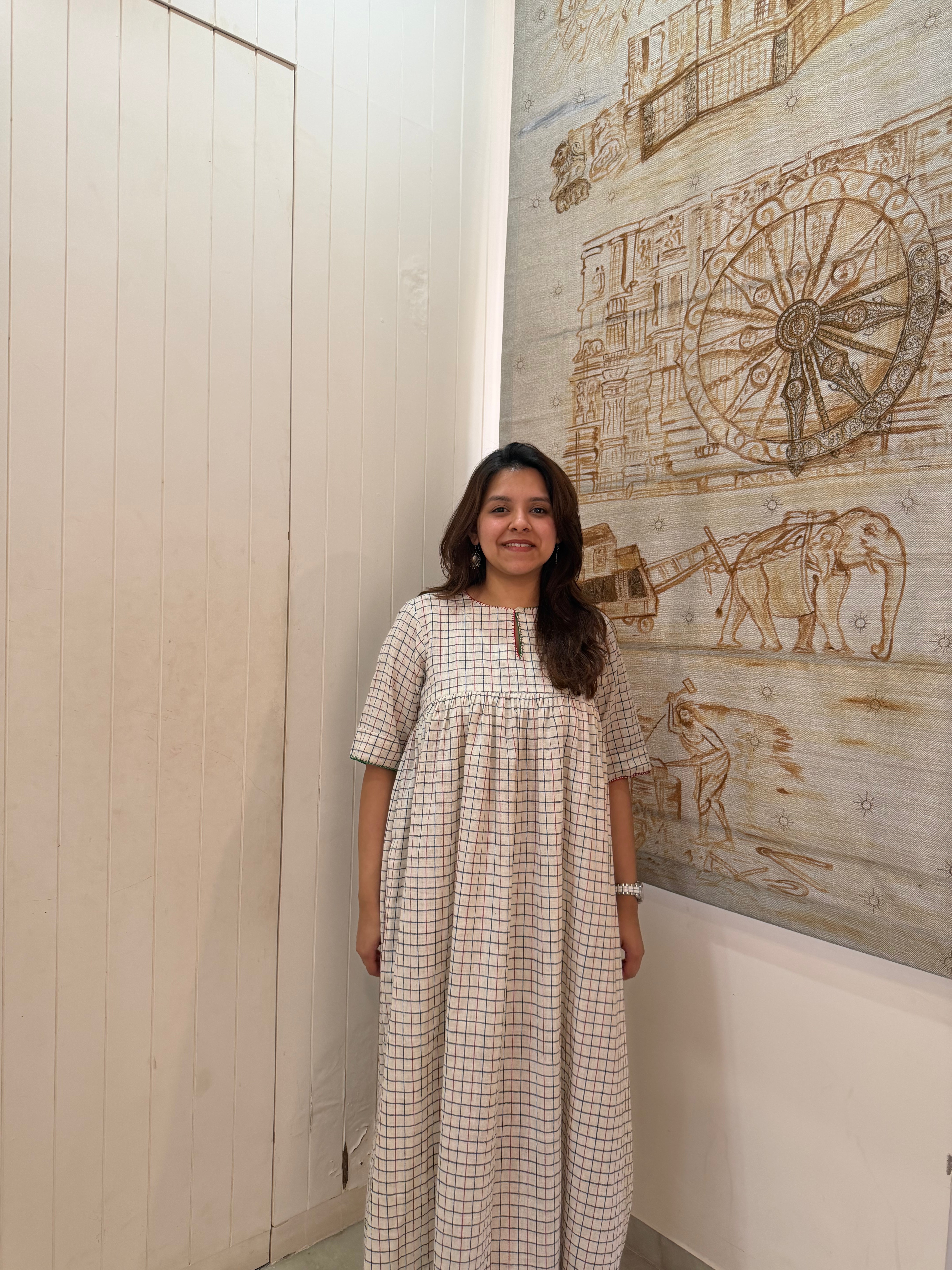 Kala Cotton Checkered One Piece Dress