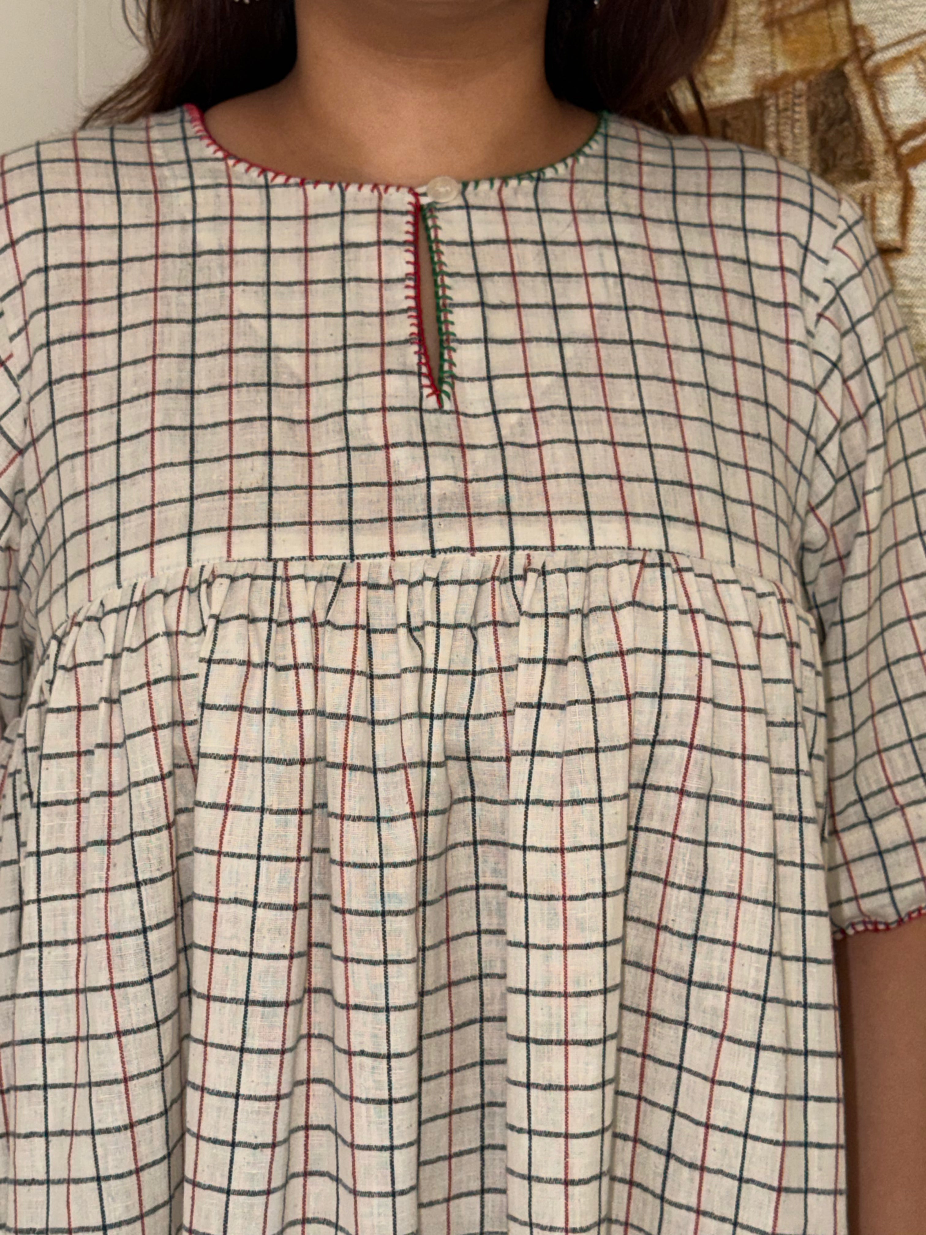 Kala Cotton Checkered One Piece Dress