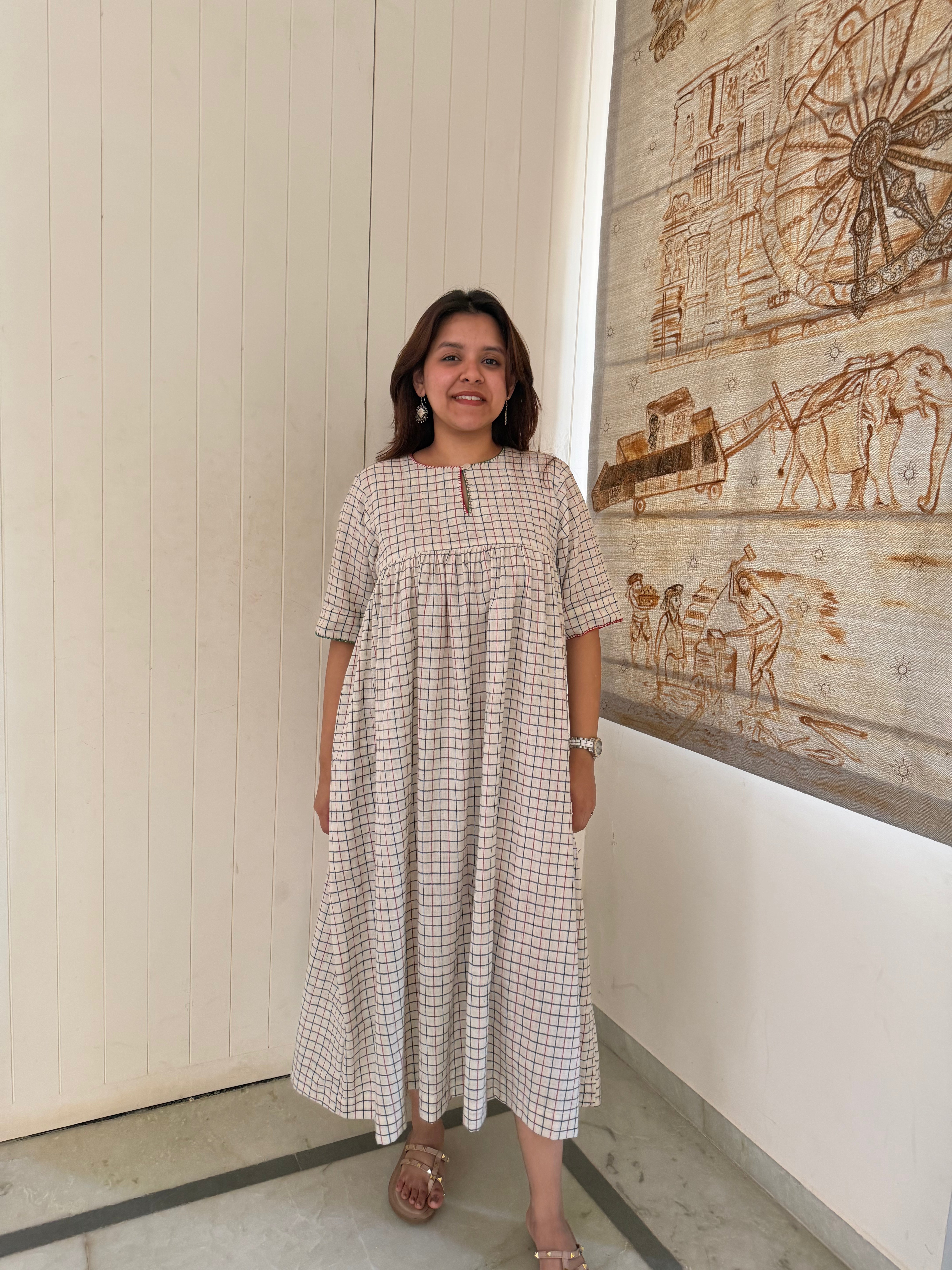 Kala Cotton Checkered One Piece Dress