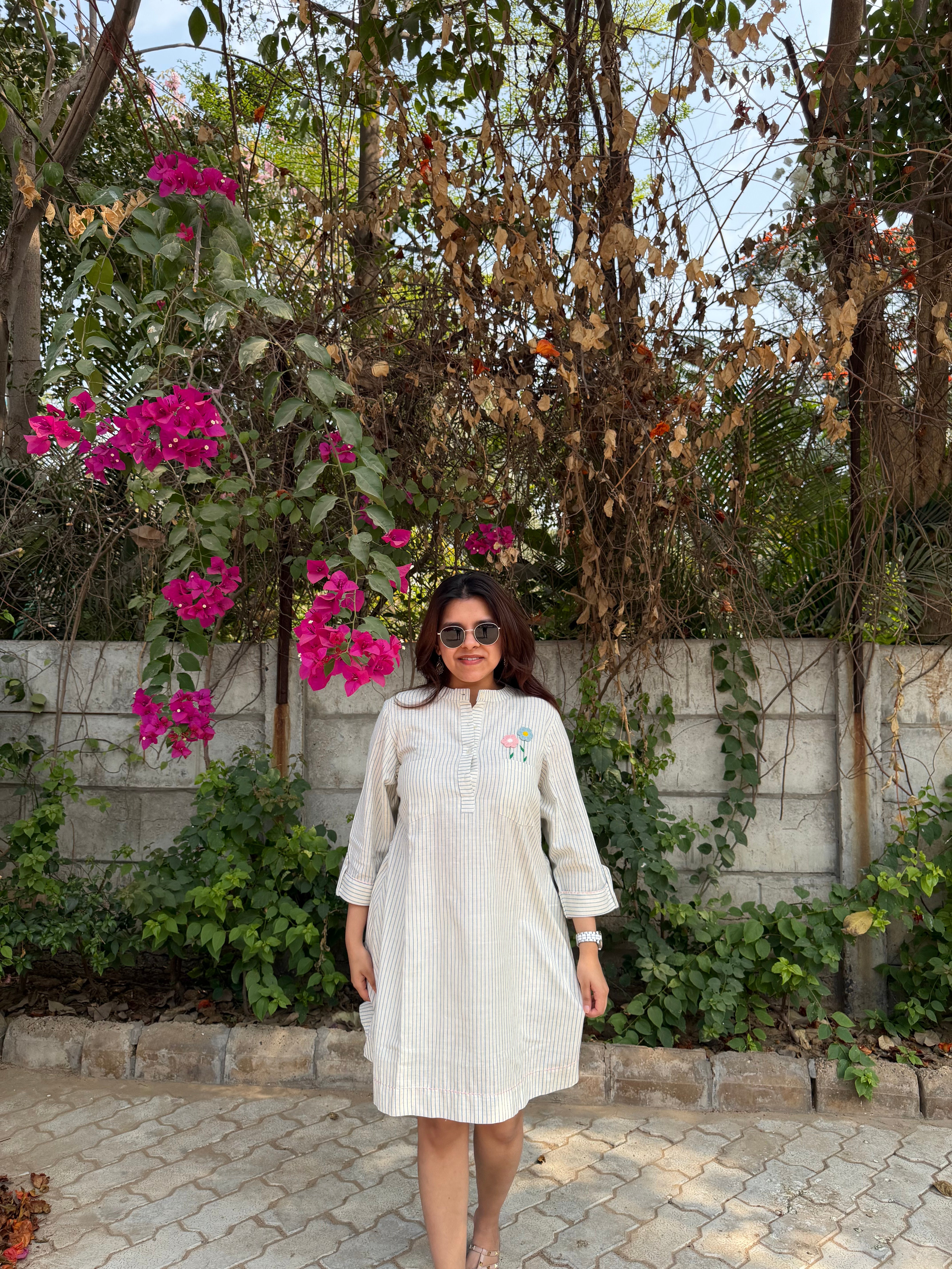 Khadi Off White & Blue Striped Tunic – 35”