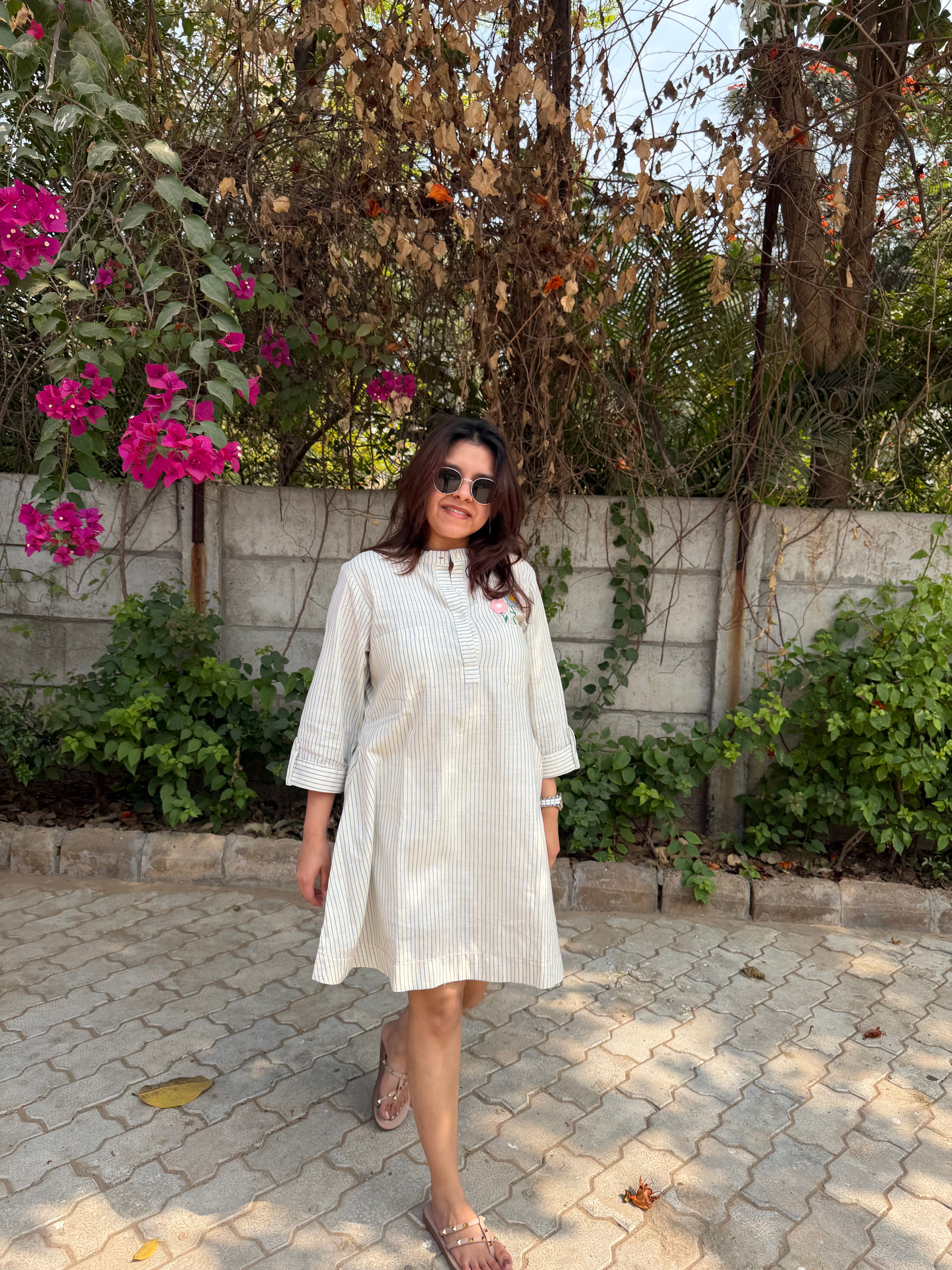 Khadi Off White & Blue Striped Tunic – 35”