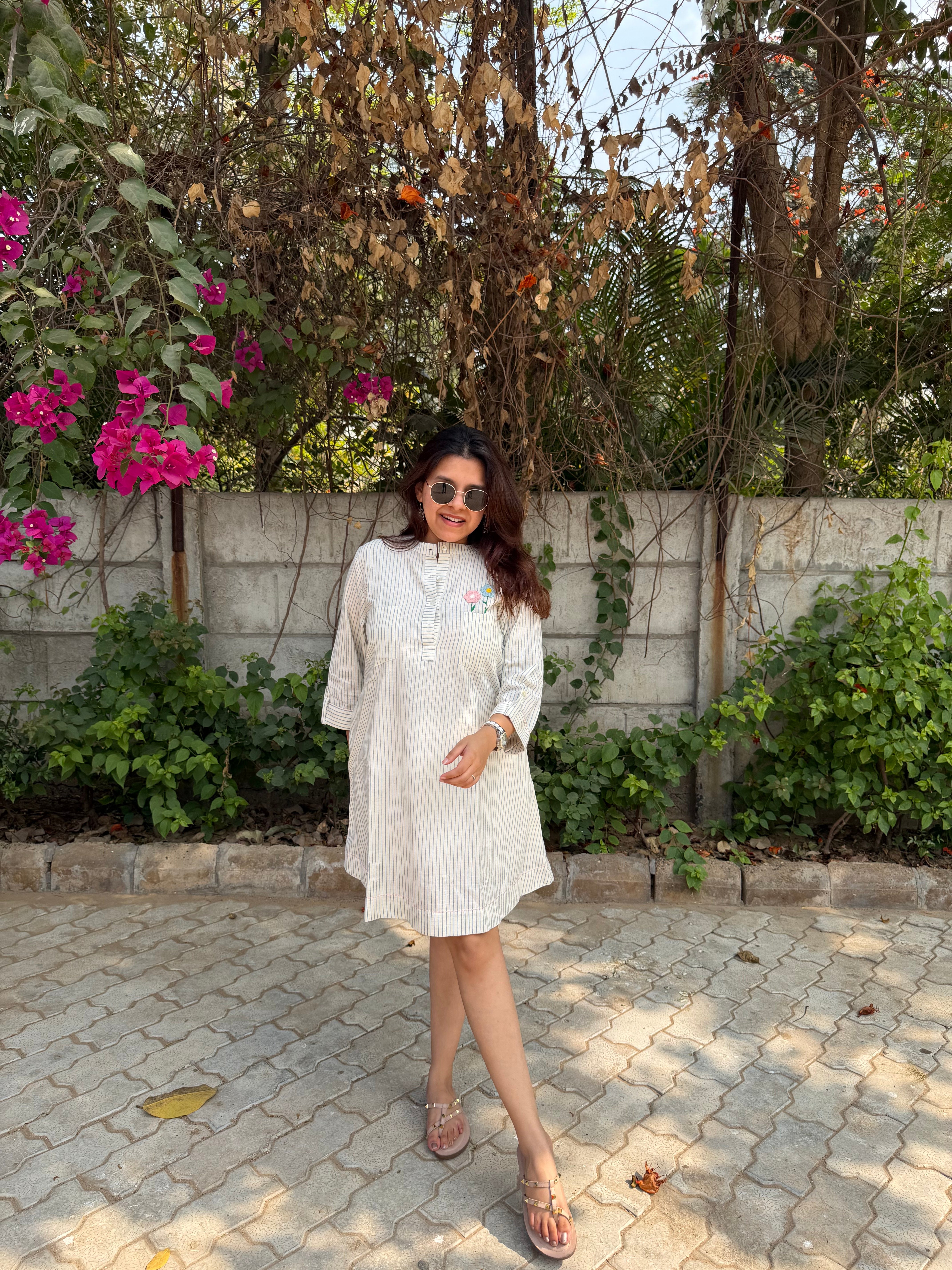Khadi Off White & Blue Striped Tunic – 35”