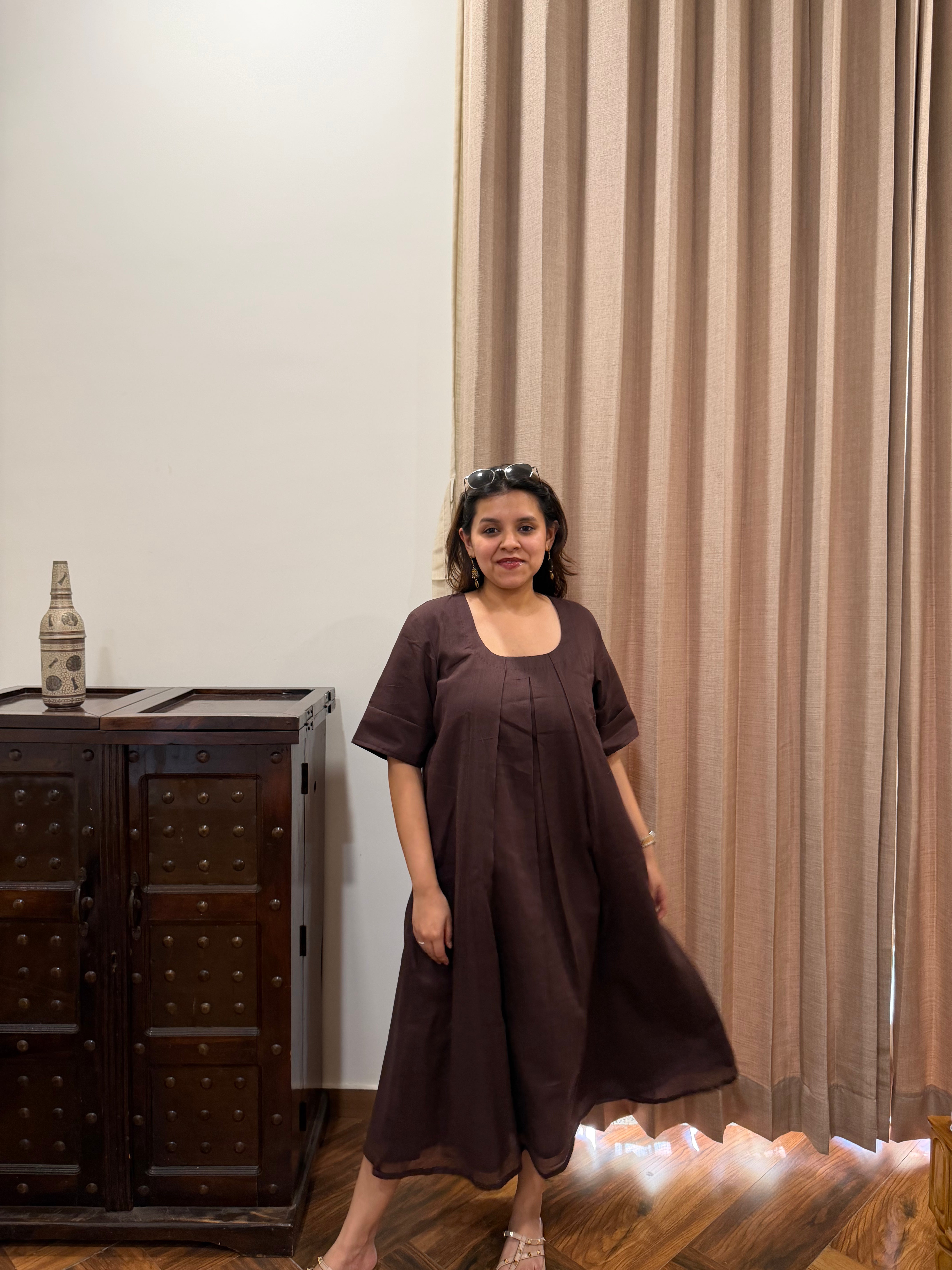 Coffee Brown Mul Cotton One Piece Dress