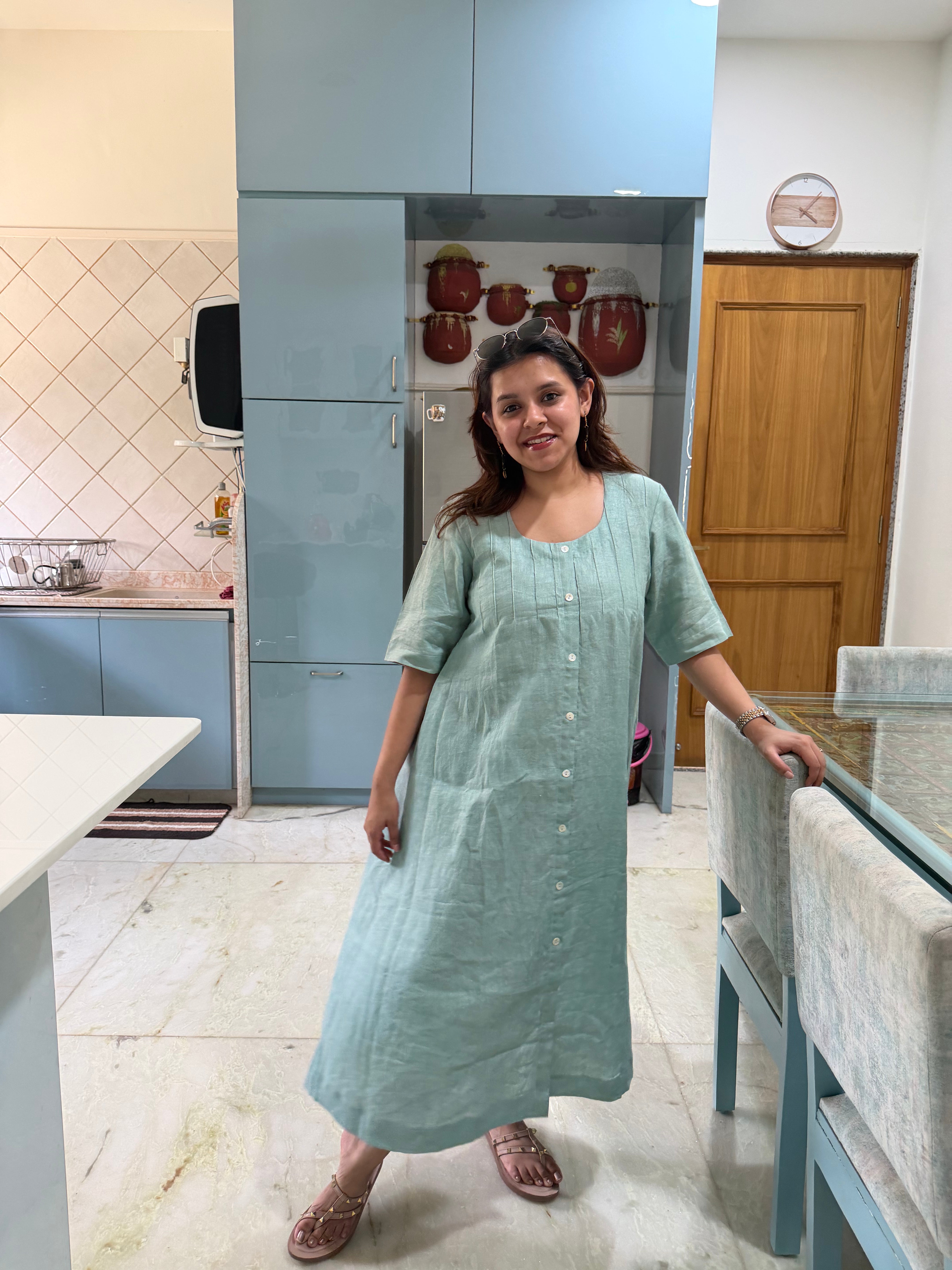 Sea Green Linen One Piece Dress