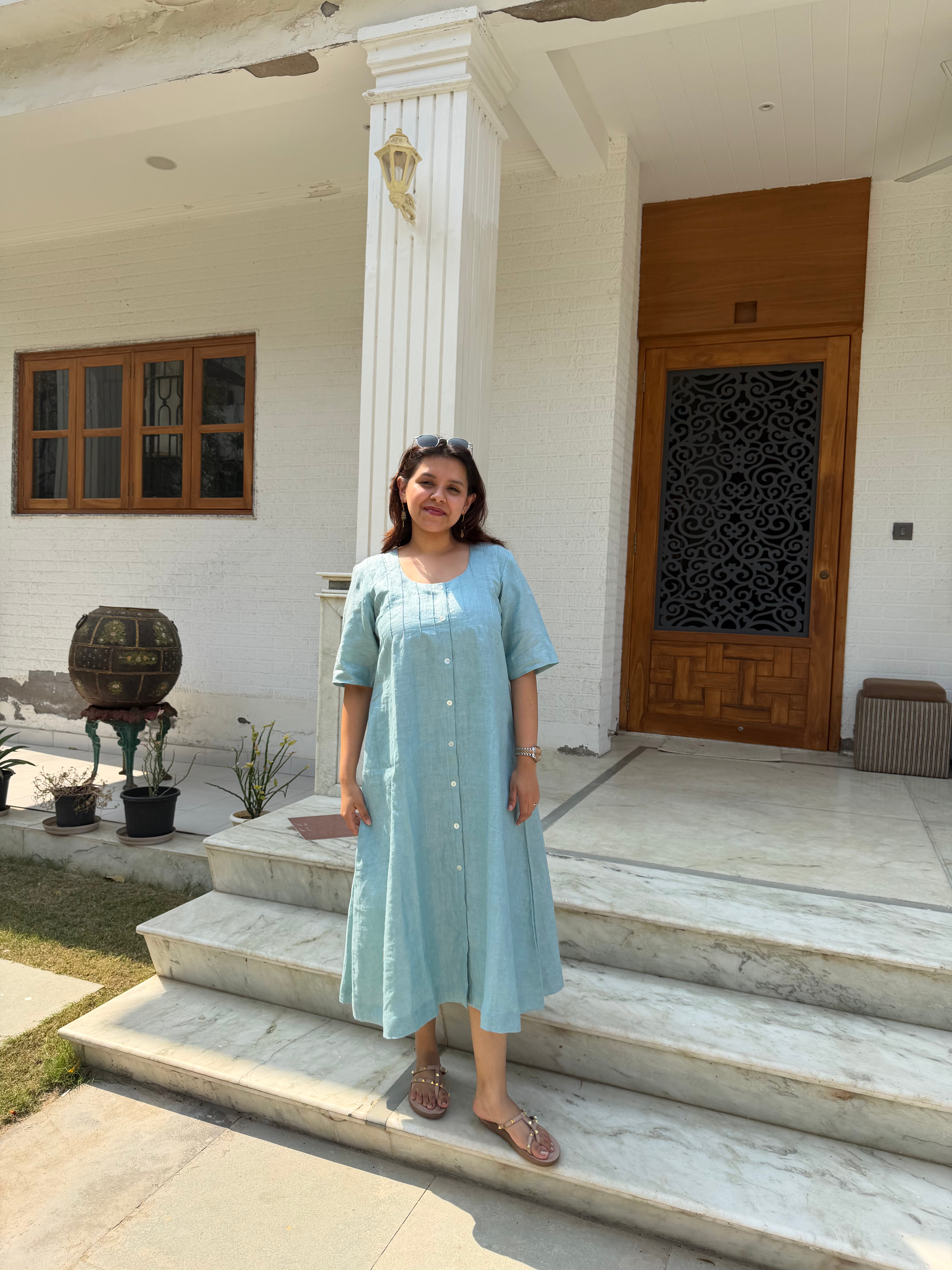 Sea Green Linen One Piece Dress