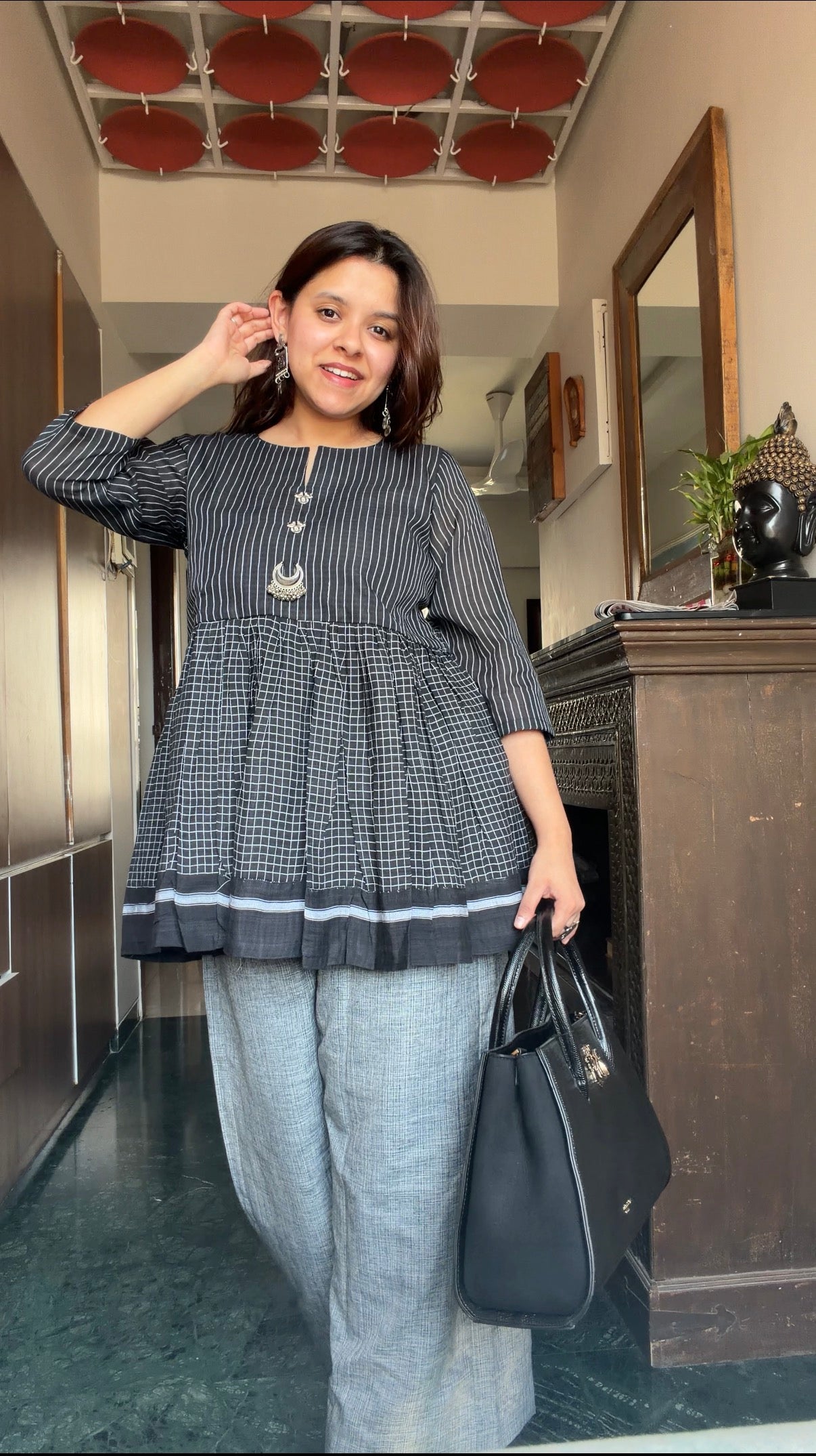 Handloom Peplum Top for Women | Size L