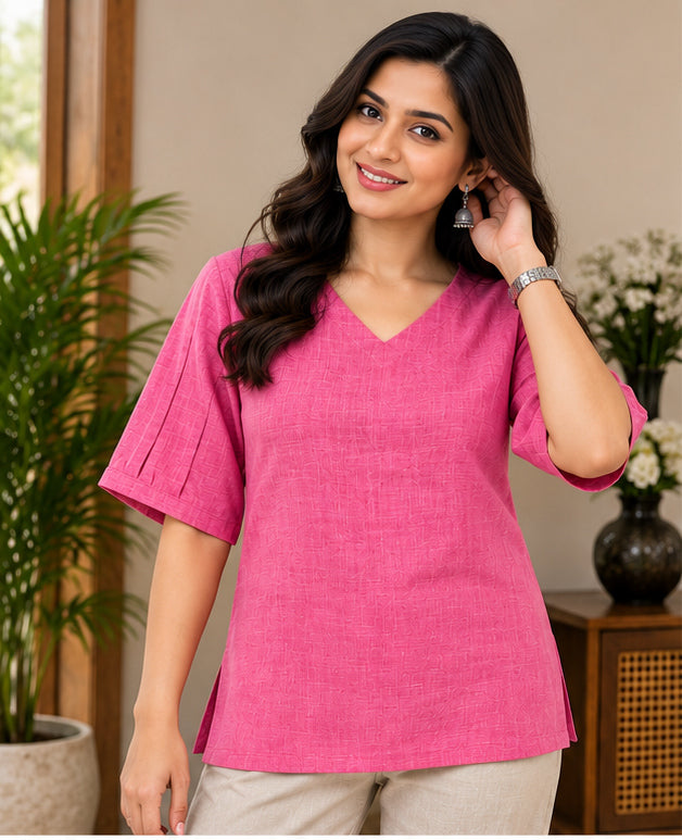 Premium Pink Linen Free Size Kurta