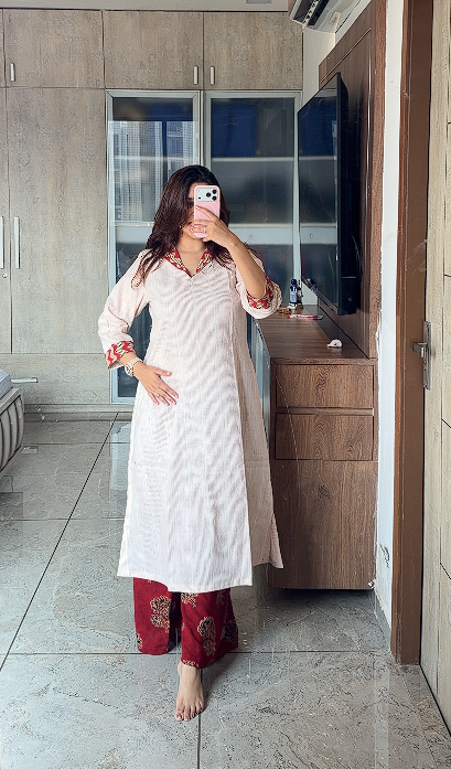 Khadi & Hand Block Print Combination Top for Women