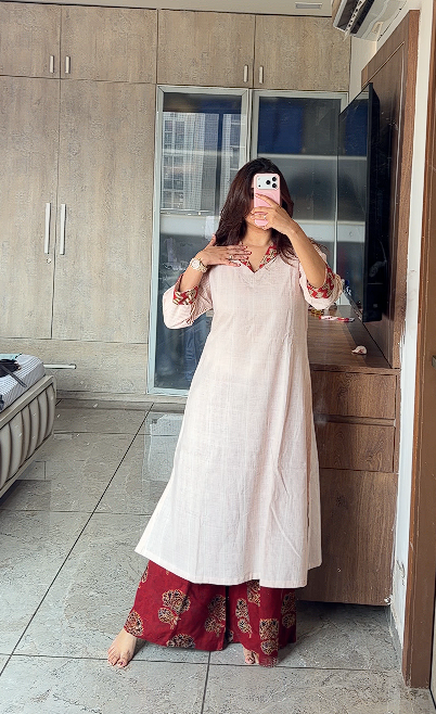 Khadi & Hand Block Print Combination Top for Women