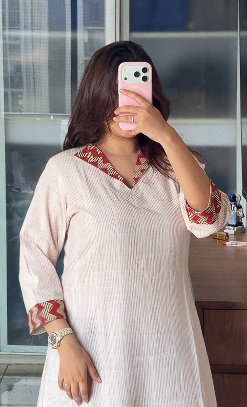 Khadi & Hand Block Print Combination Top for Women
