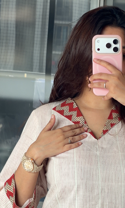 Khadi & Hand Block Print Combination Top for Women