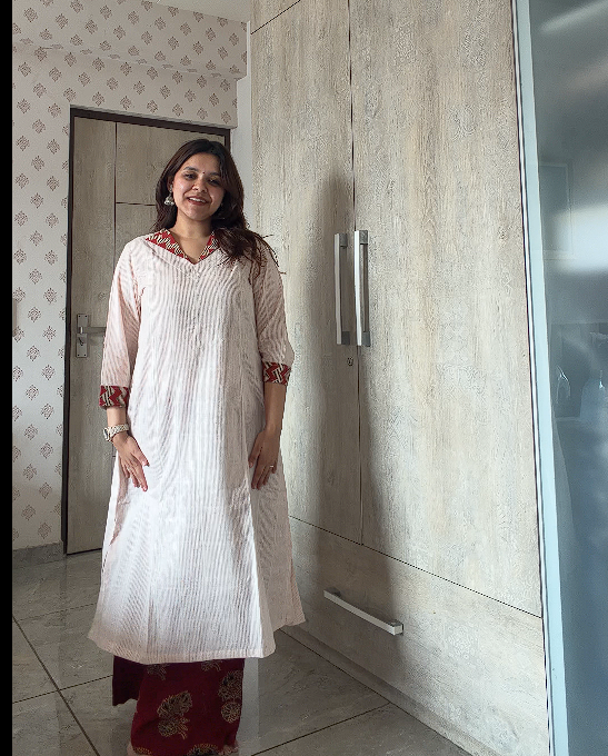 Khadi & Hand Block Print Combination Top for Women
