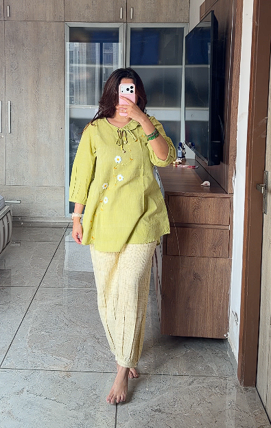 Pure Khadi Hand Embroidered Co-Ord Set for Women