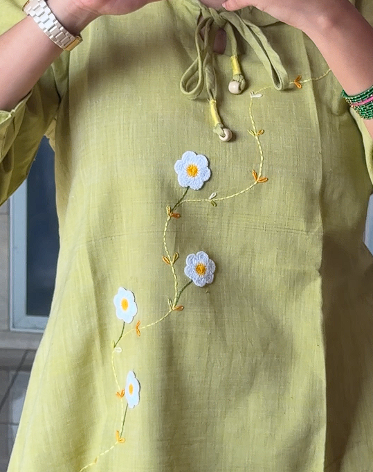 Pure Khadi Hand Embroidered Co-Ord Set for Women