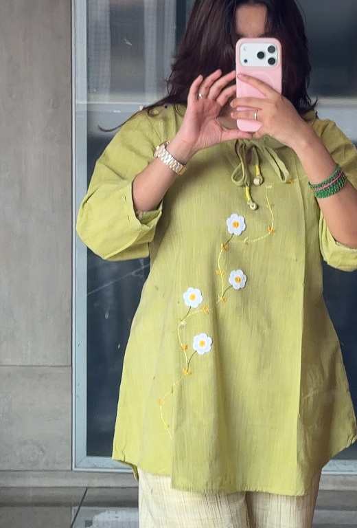 Pure Khadi Hand Embroidered Co-Ord Set for Women