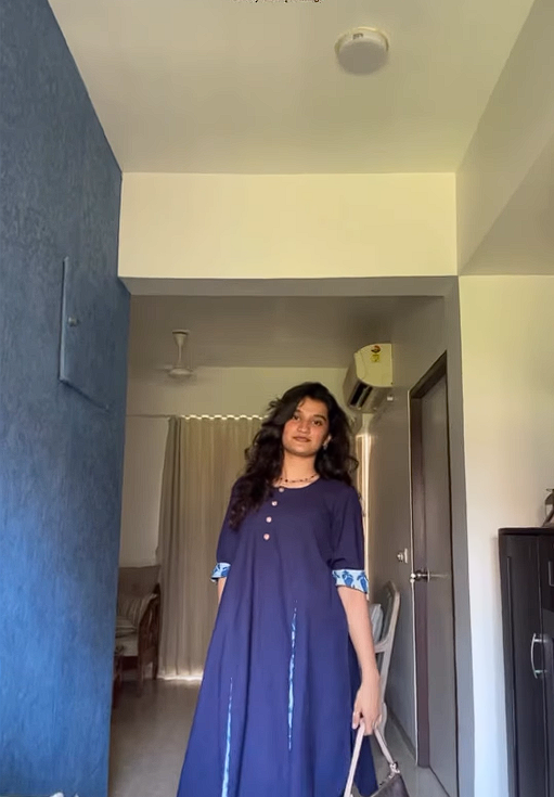 Indigo Cotton Kurta Set with Contrast Detailing