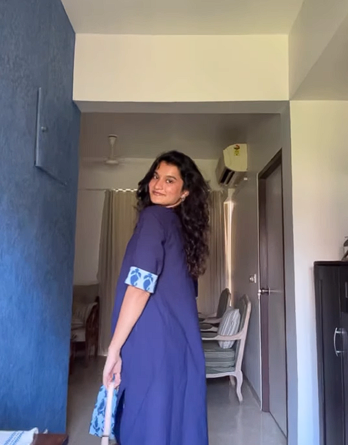 Indigo Cotton Kurta Set with Contrast Detailing
