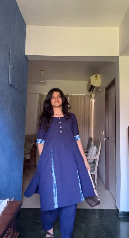 Indigo Cotton Kurta Set with Contrast Detailing
