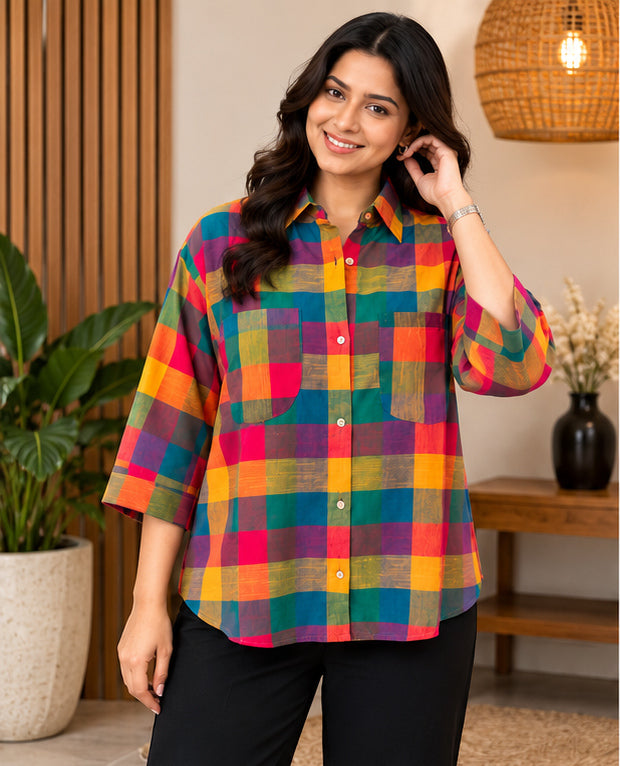 Premium Multicolor South Cotton Checkered Shirt