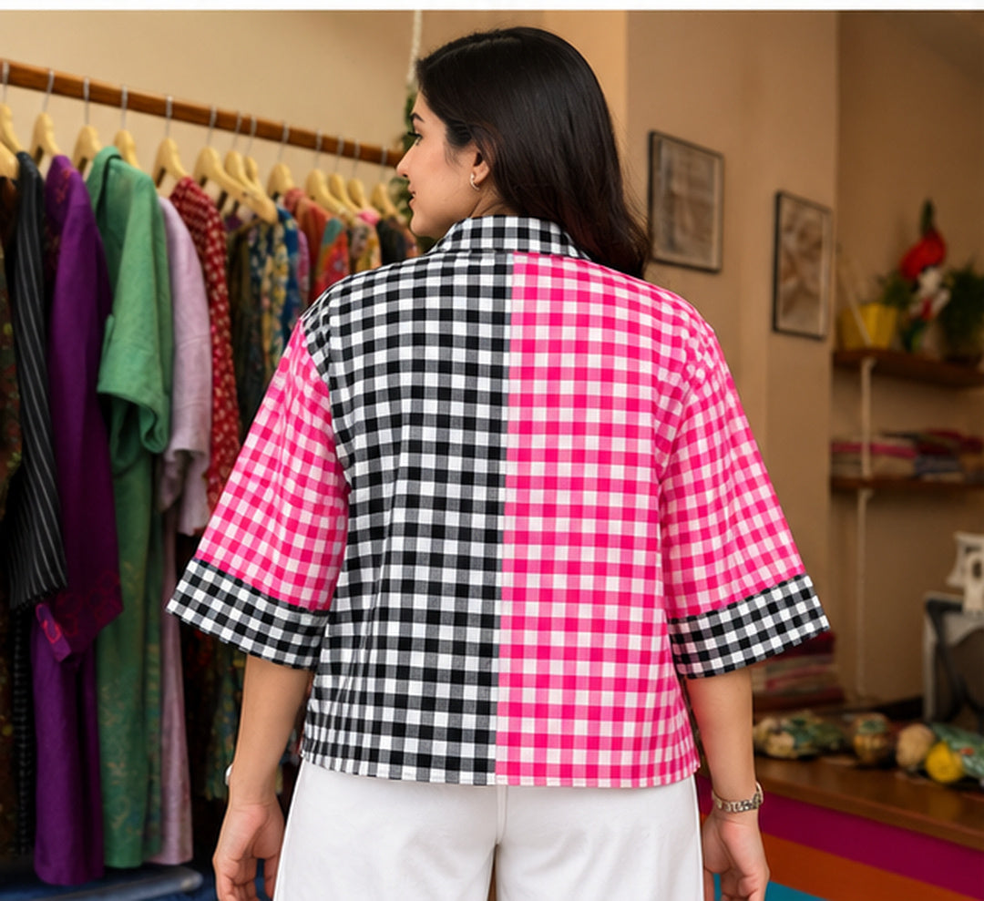 Premium Pink & Black Checkered handloom Cotton Shirt
