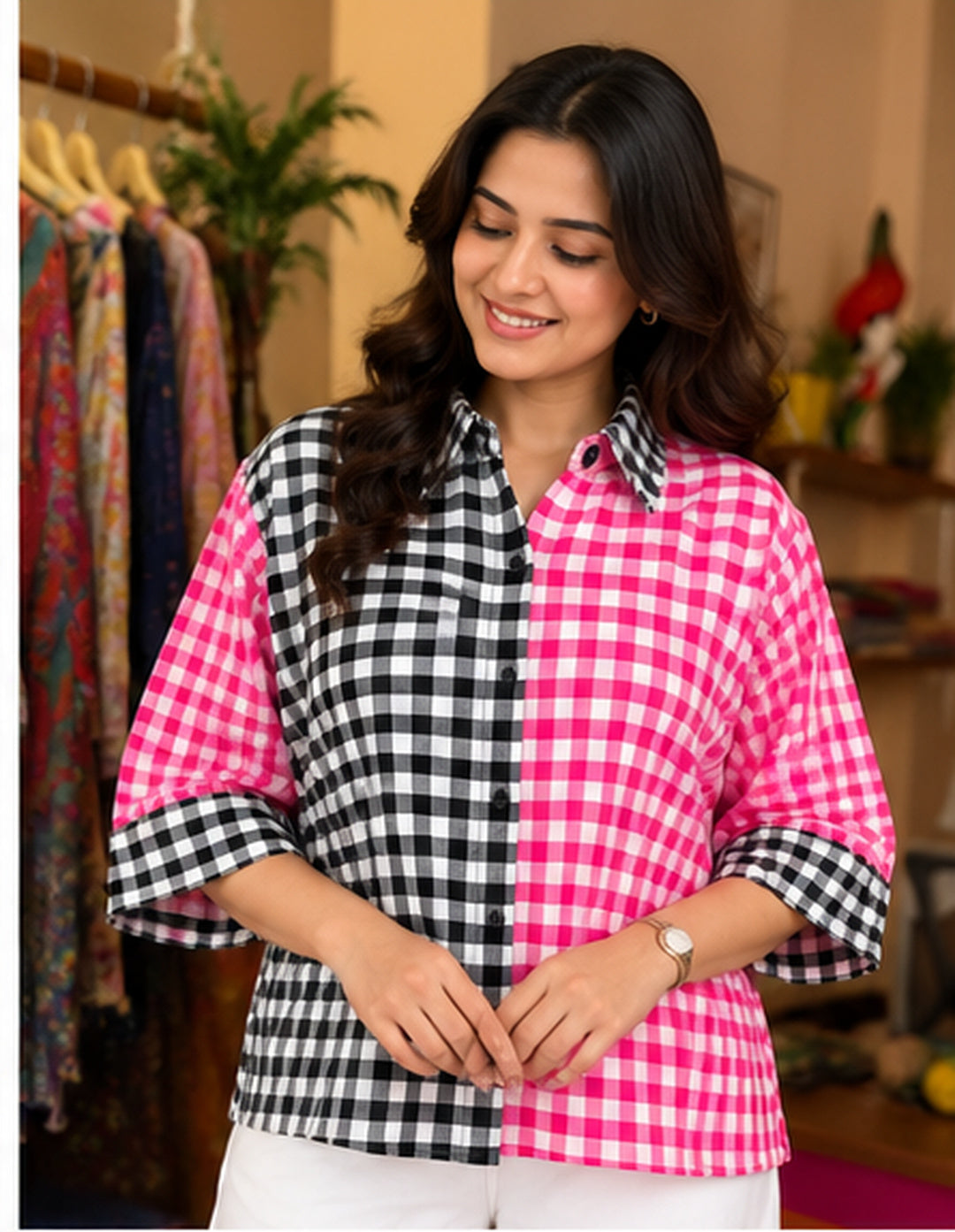 Premium Pink & Black Checkered handloom Cotton Shirt