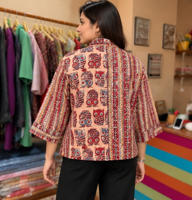Women’s Multicolor Handblock Cotton Printed Button-Up Shirt