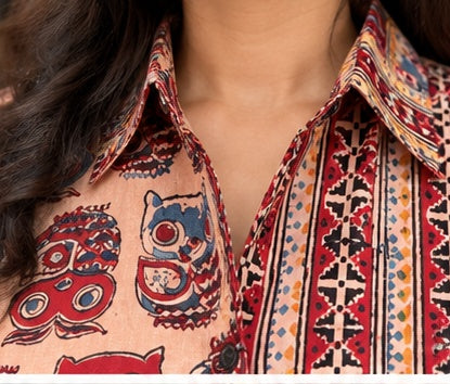 Women’s Multicolor Handblock Cotton Printed Button-Up Shirt