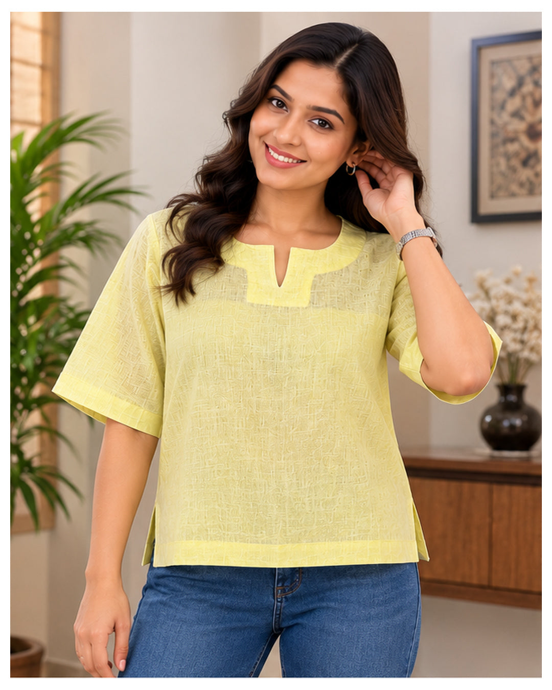 Premium Lemon Yellow Linen Free Size Kurta