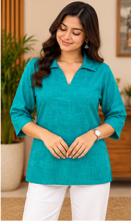 Premium Teal Linen Free Size Top