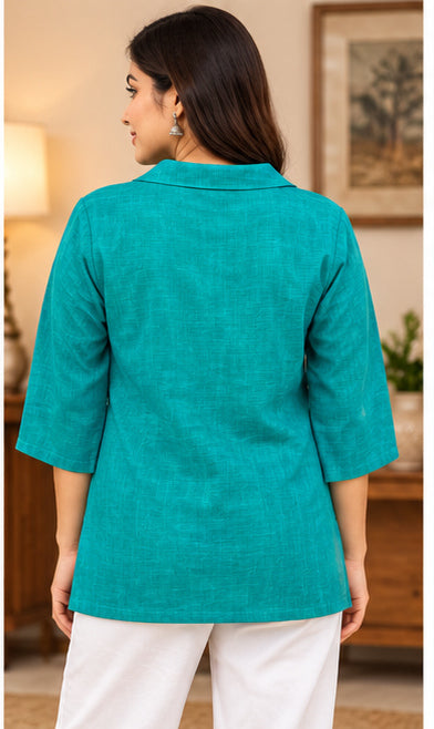 Premium Teal Linen Free Size Top