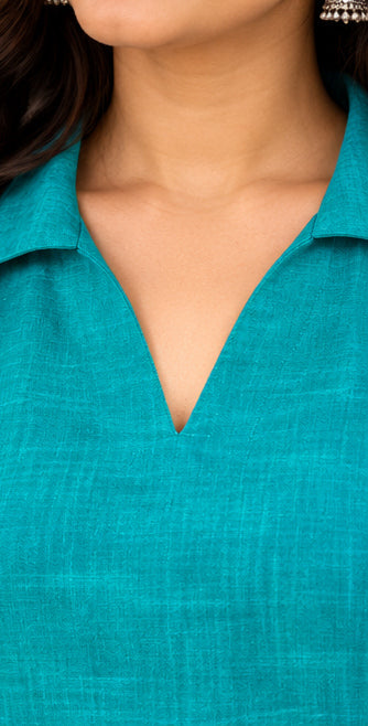 Premium Teal Linen Free Size Top