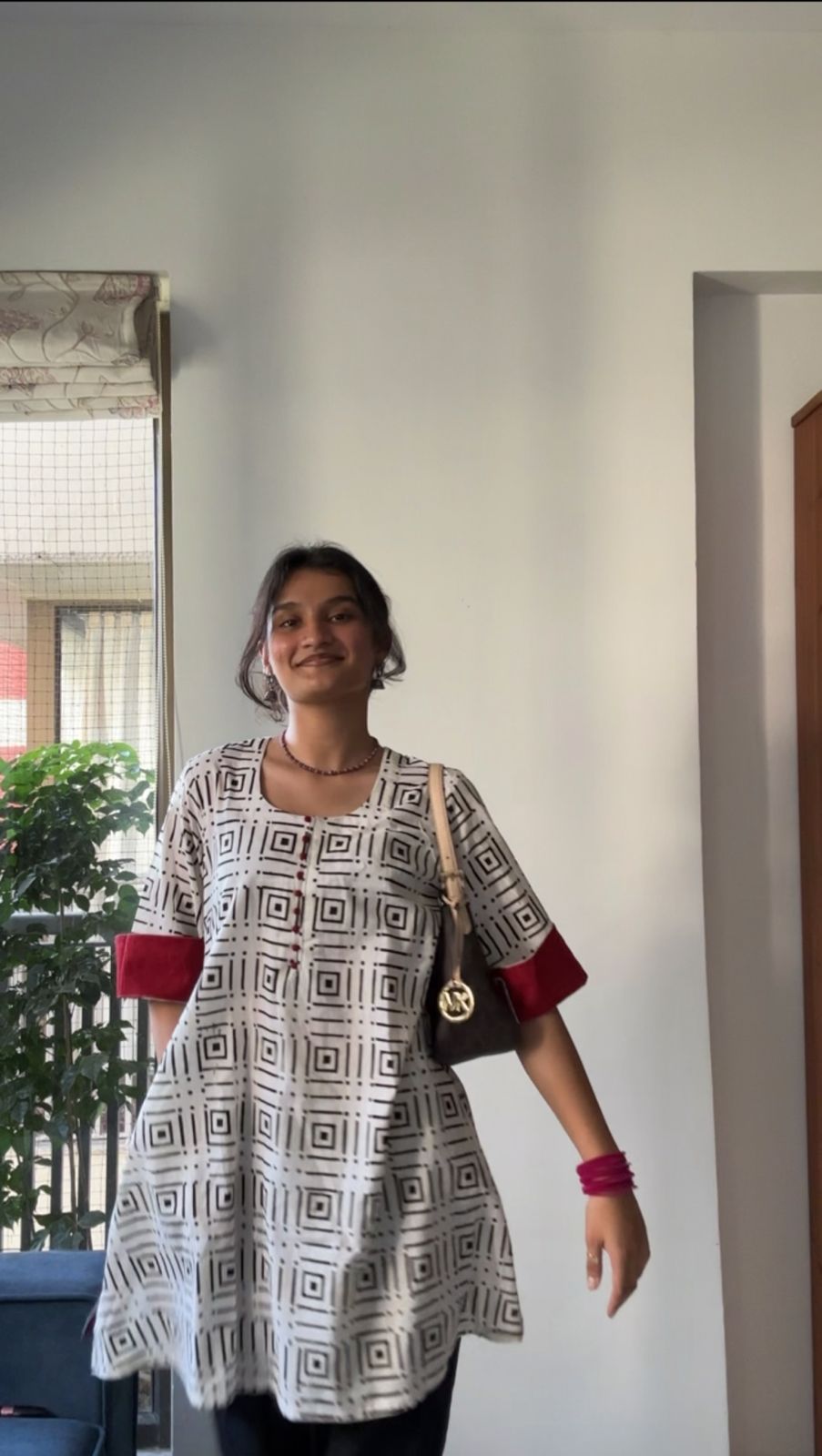 Handblock Print A-Line Kurti with Farsi Salwar