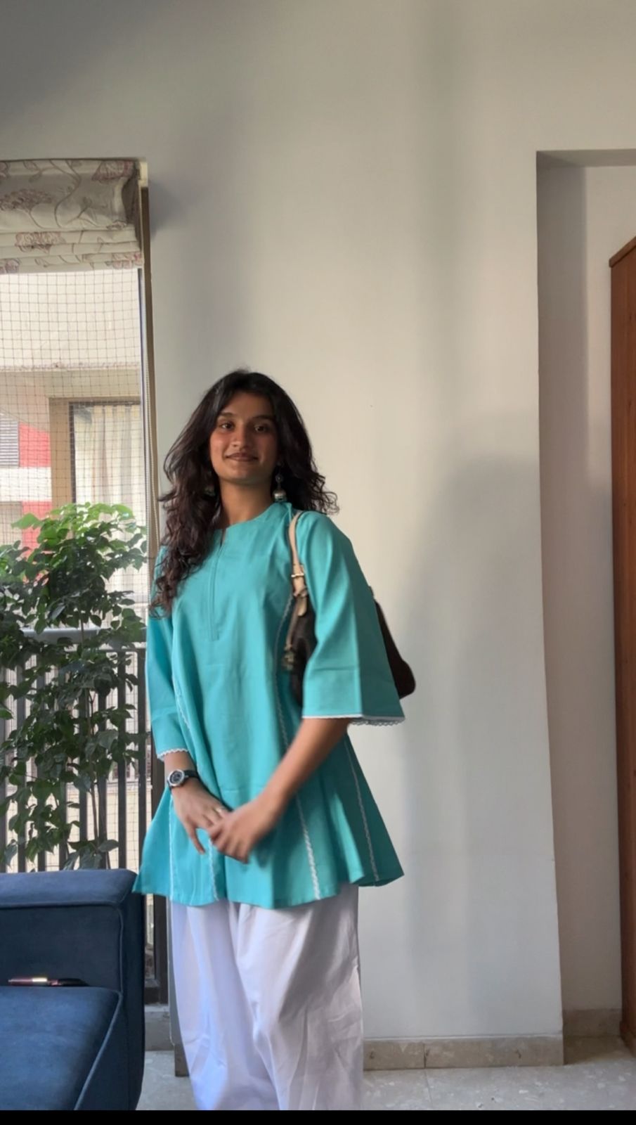 Teal Cotton Kurta Co-ord Set With White Farsi Salwar – Minimal Everyday Wear