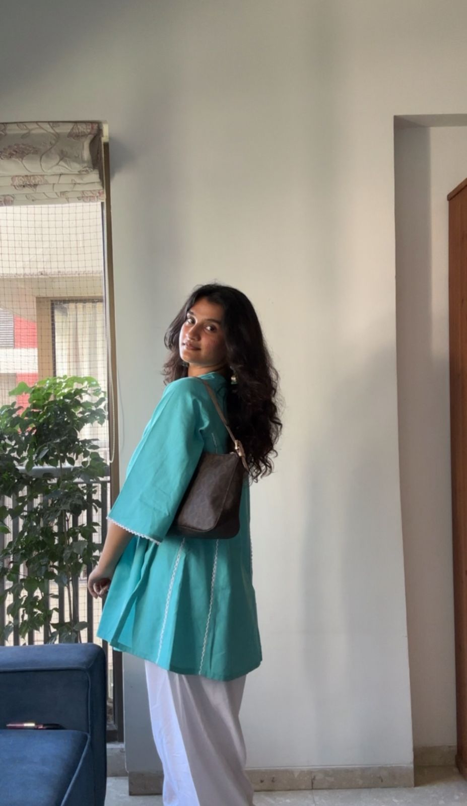 Teal Cotton Kurta Co-ord Set With White Farsi Salwar – Minimal Everyday Wear