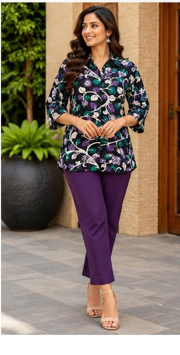 Women’s Black Floral Handblock Cotton Printed Shirt