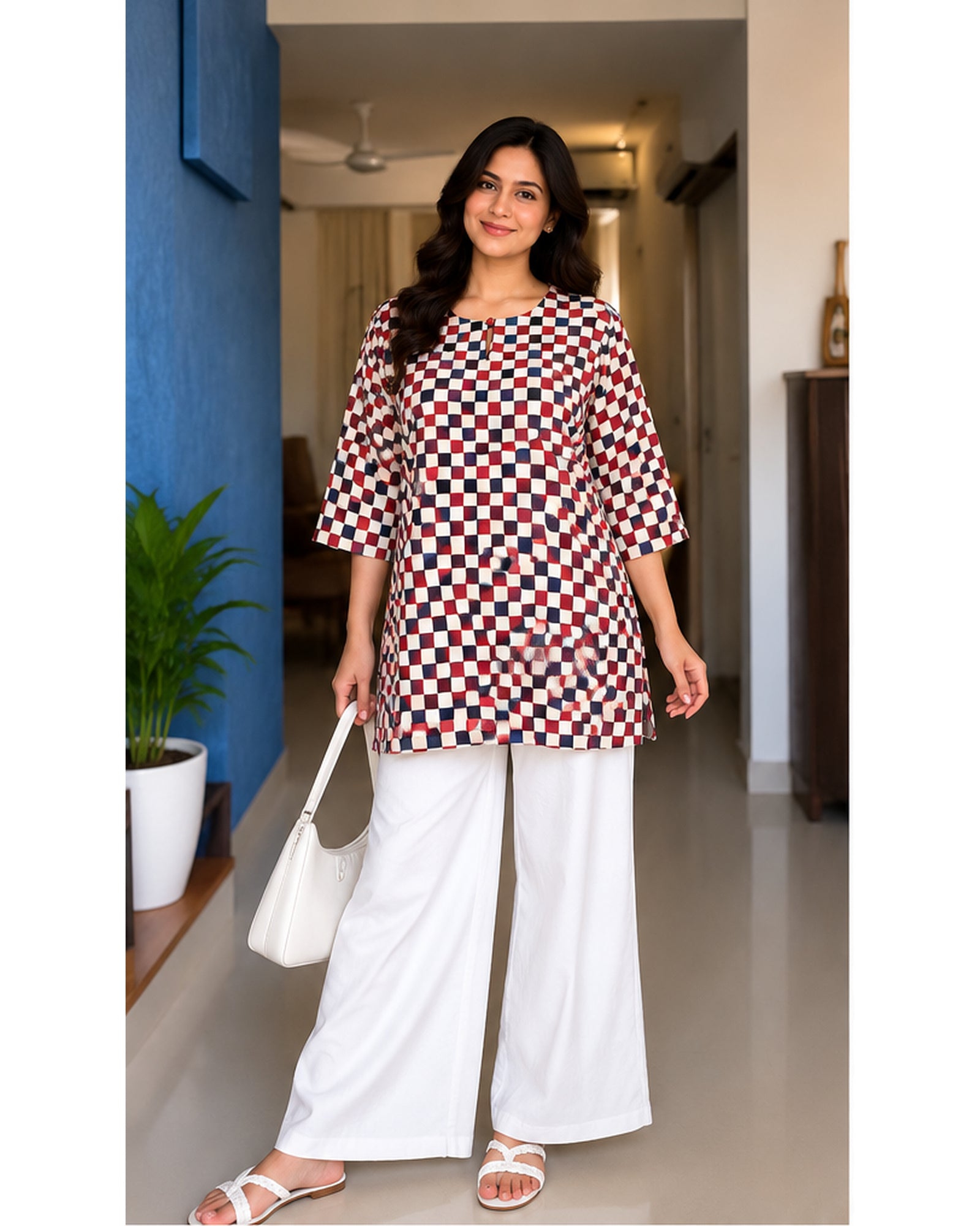 Premium Checkered Printed Linen Free Size Kurta