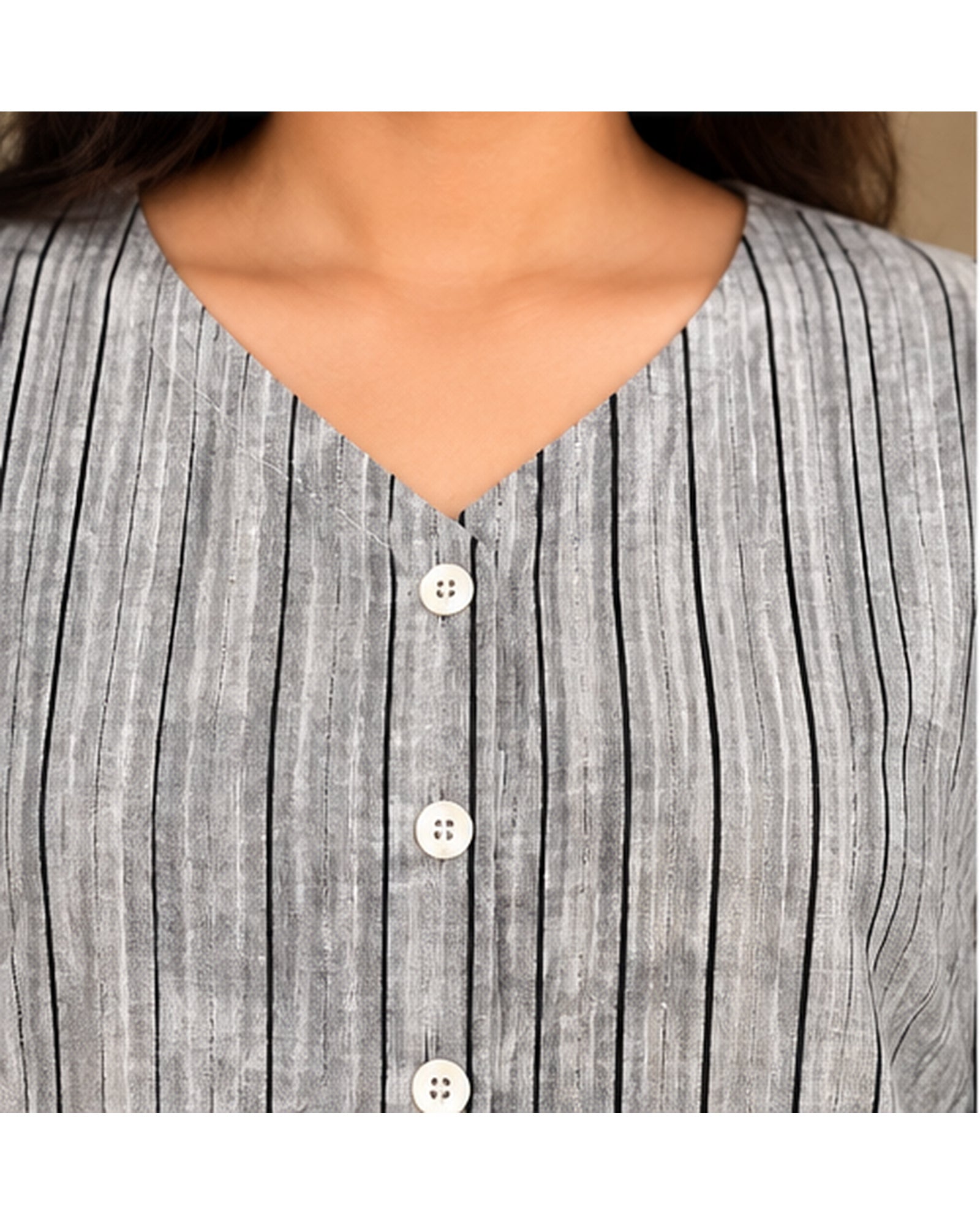 Premium Grey Striped Linen Free Size Kurta