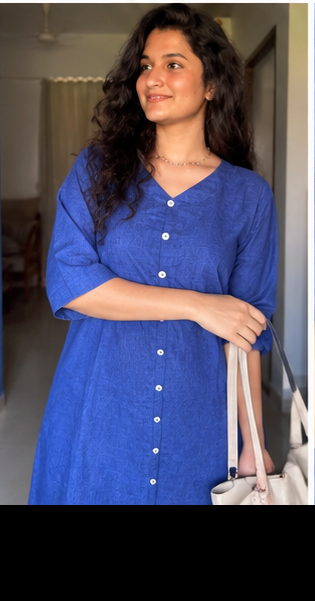 Premium Blue Cotton Kurta Set with Free Style