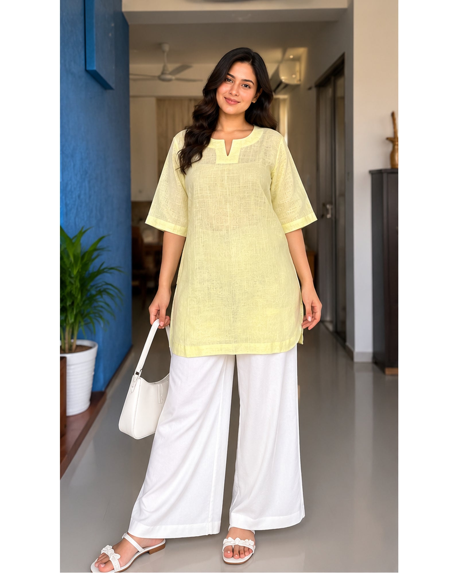 Premium Lemon Yellow Linen Free Size Kurta
