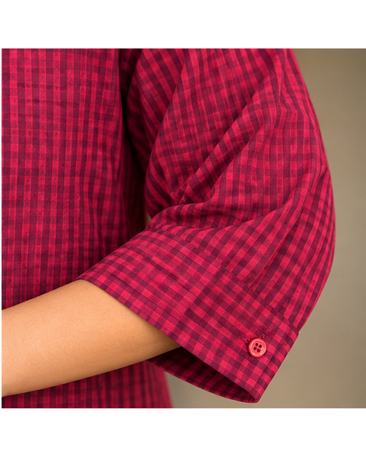 Premium Magenta Checked Linen Shirt Kurta