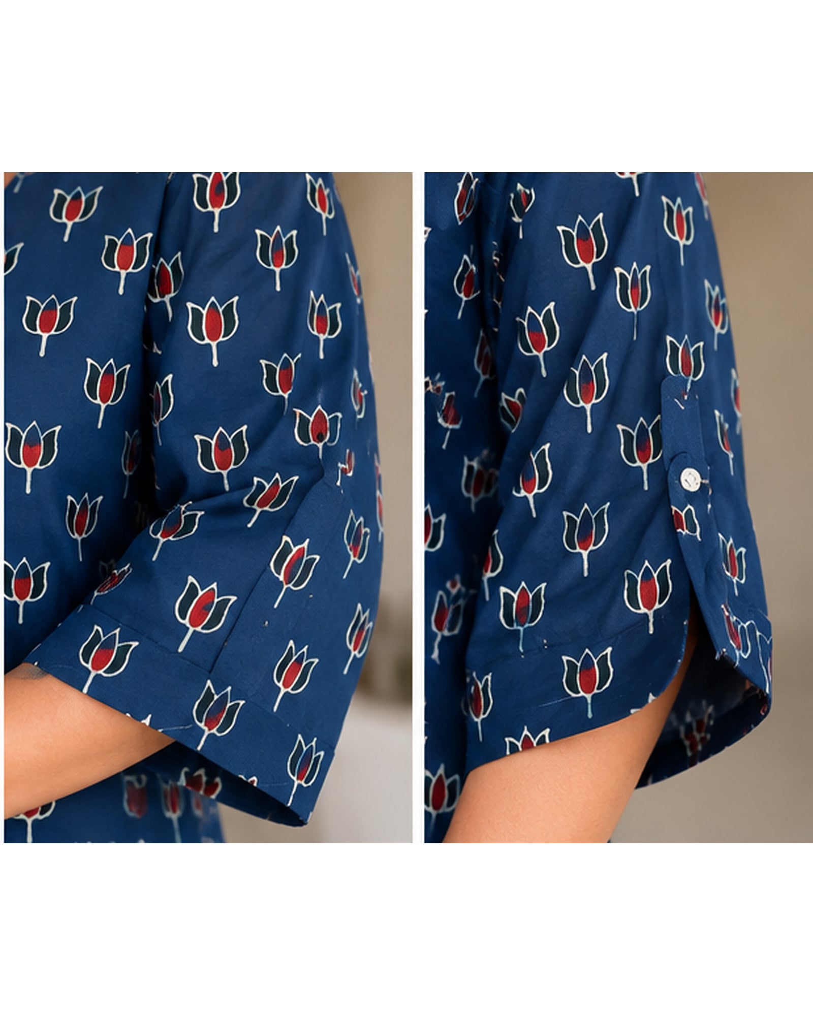 Premium Navy Blue Printed Linen Free Size Kurta