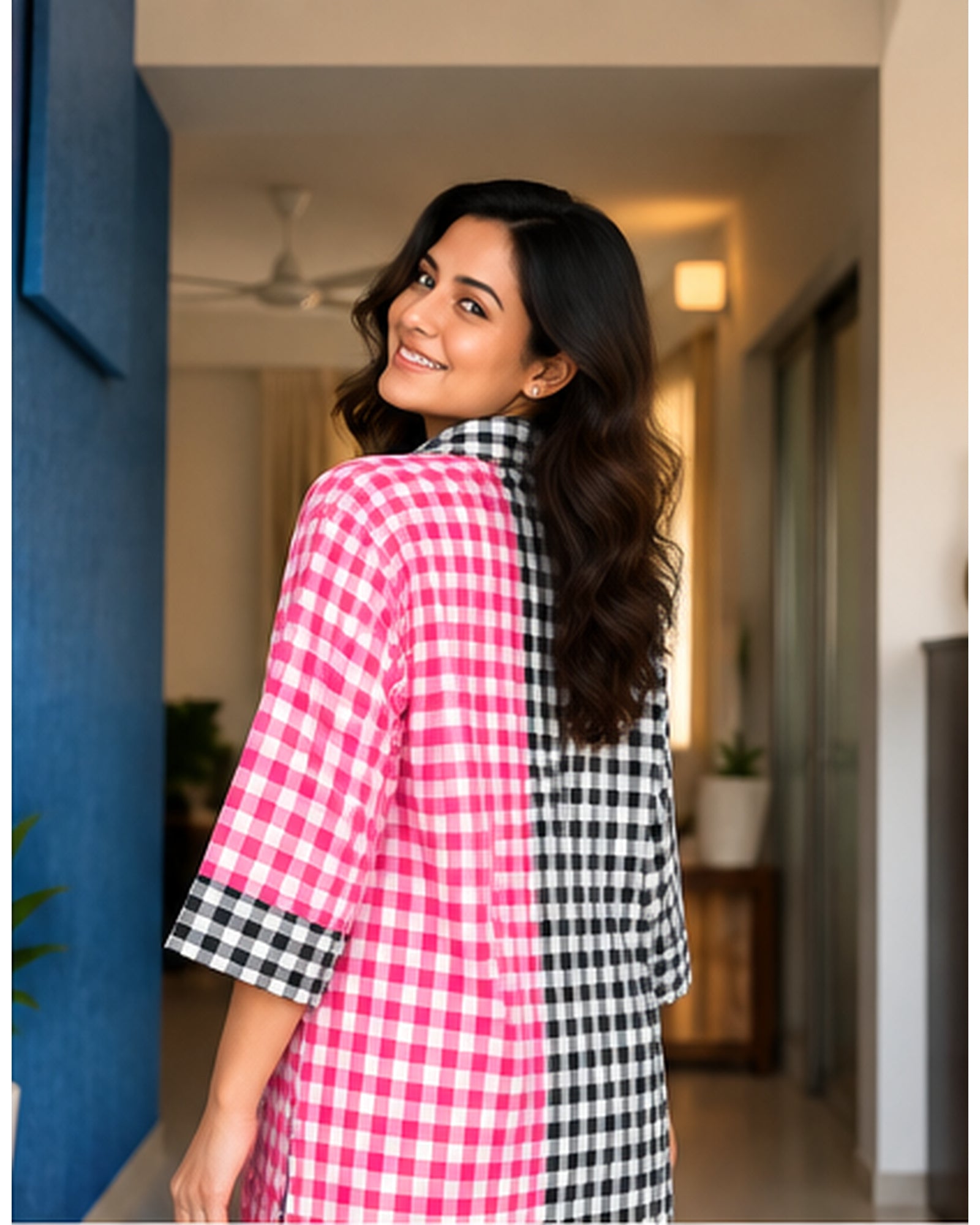 Premium Pink & Black Checkered Linen Shirt