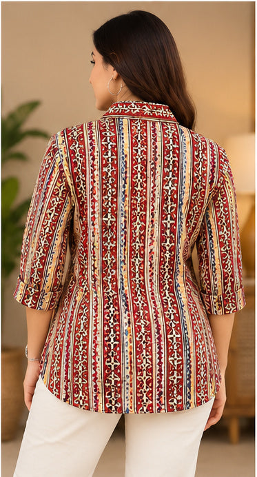 Women’s Multicolor Ethnic Handblock Cotton PrintedFull-Sleeve Shirt